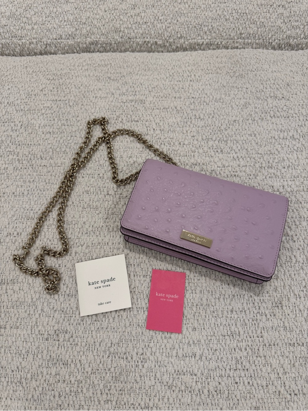 NWT Kate Spade Womens Purple Leather Crossbody Ostrich Embossed Wallet Handbag